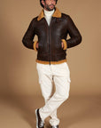 Men’s Brown Shearling Leather Jacket – Premium Aviator Winter Jacket