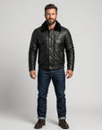 Men's Black Leather Bomber Jacket with Fur Collar – Premium Winter Aviator Biker Jacket XXS-4XL