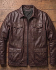 Men’s Vintage Brown Leather Jacket – Classic Genuine Leather Casual Coat