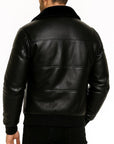 Men’s Brown Fur Collar Leather Bomber Jacket