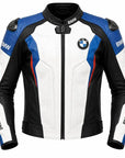 BMW Motorrad Leather Motorcycle Racing Jacket – White Black Blue Biker Protective Jacket for Men & Women