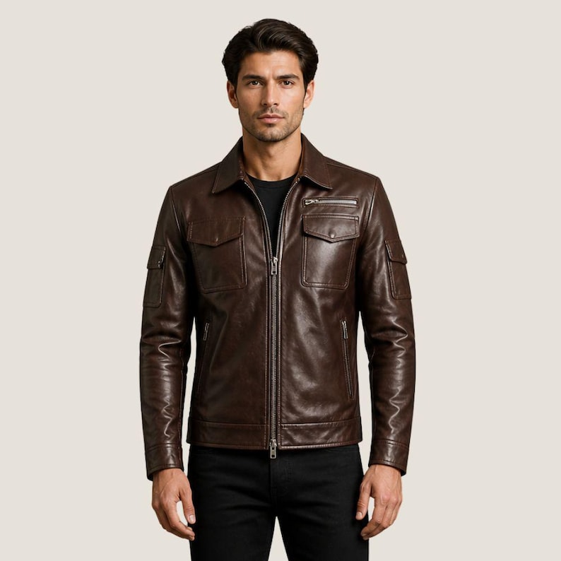 Men’s Vintage Brown Leather Jacket – Classic Genuine Leather Casual Coat