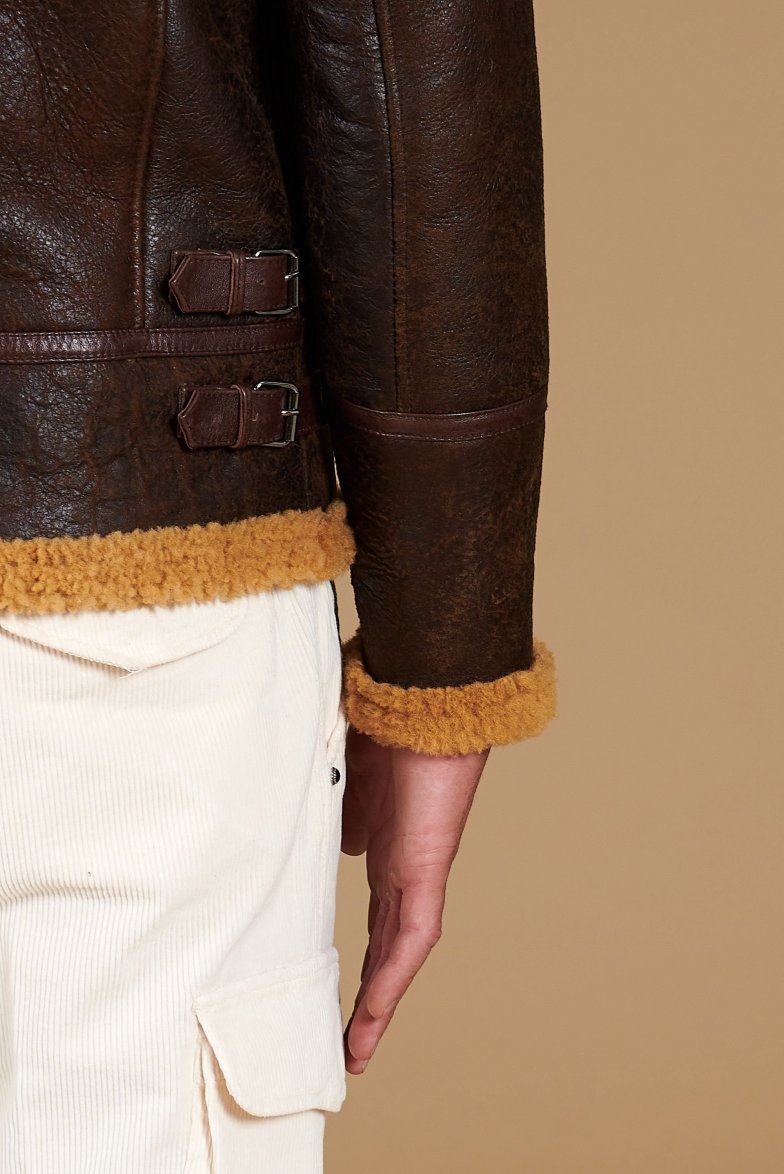 Men’s Brown Shearling Leather Jacket – Premium Aviator Winter Jacket