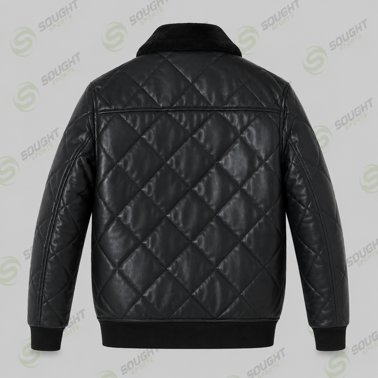 Men’s Black Quilted Leather Jacket with Fur Collar – Winter Bomber Jacket | XXS–4XL