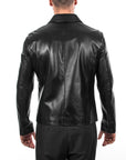 Men’s Classic Black Genuine Leather Jacket – Slim Fit Casual Biker Coat