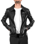 Men’s Classic Black Genuine Leather Jacket – Slim Fit Casual Biker Coat