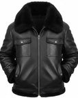 Men’s Black Leather Jacket with Fur Collar – Premium Winter Shearling Style Jacket