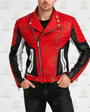 Men’s Red Black & White Leather Biker Jacket – Retro Punk Moto Racing Jacket