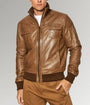 Men’s Tan Leather Jacket – Casual Slim Fit Zip-Up Everyday Jacket