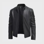 Men’s Black Minimal Leather Jacket – Slim Fit Zip-Up Casual Smart Jacket