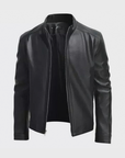 Men’s Black Minimal Leather Jacket – Slim Fit Zip-Up Casual Smart Jacket