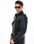 Men’s Long Black Leather Trench Coat – Premium Double Breasted Winter Coat