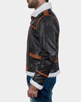 Men’s Shearling Aviator Leather Jacket – Premium Winter Contrast Biker Jacket