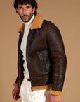 Men’s Brown Shearling Leather Jacket – Premium Aviator Winter Jacket