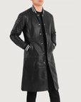 Men’s Long Black Leather Coat – Premium Streetwear Designer Jacket