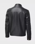 Men’s Black Minimal Leather Jacket – Slim Fit Zip-Up Casual Smart Jacket