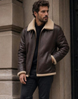 Men’s Brown Shearling Leather Jacket – Premium Winter Smart Casual Jacket