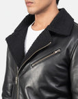 Men’s Black Shearling Biker Leather Jacket – Premium Winter Zip Jacket