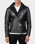 Men’s Black Shearling Biker Leather Jacket – Premium Winter Zip Jacket