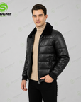 Men’s Black Quilted Leather Jacket with Fur Collar – Winter Bomber Jacket | XXS–4XL