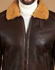 Men’s Brown Shearling Leather Jacket – Premium Aviator Winter Jacket
