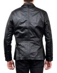 Men’s Black Leather Blazer Jacket – Slim Fit Smart Casual Formal Jacket