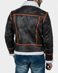 Men’s Shearling Aviator Leather Jacket – Premium Winter Contrast Biker Jacket