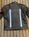 Men’s BMW Style Black Racing Stripe Leather Jacket – Premium Biker Replica