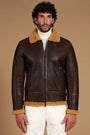 Men’s Brown Shearling Leather Jacket – Premium Aviator Winter Jacket