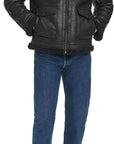 Men’s Black Shearling Aviator Leather Jacket – Winter Biker Bomber Coat