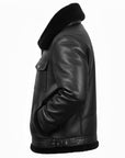 Men’s Black Leather Jacket with Fur Collar – Premium Winter Shearling Style Jacket