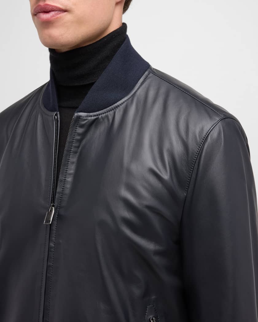 Men’s Premium Black Leather Bomber Jacket