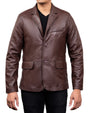 Men’s Brown Leather Blazer Jacket – Slim Fit Smart Casual Formal Jacket