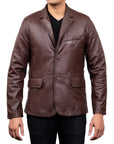 Men’s Brown Leather Blazer Jacket – Slim Fit Smart Casual Formal Jacket