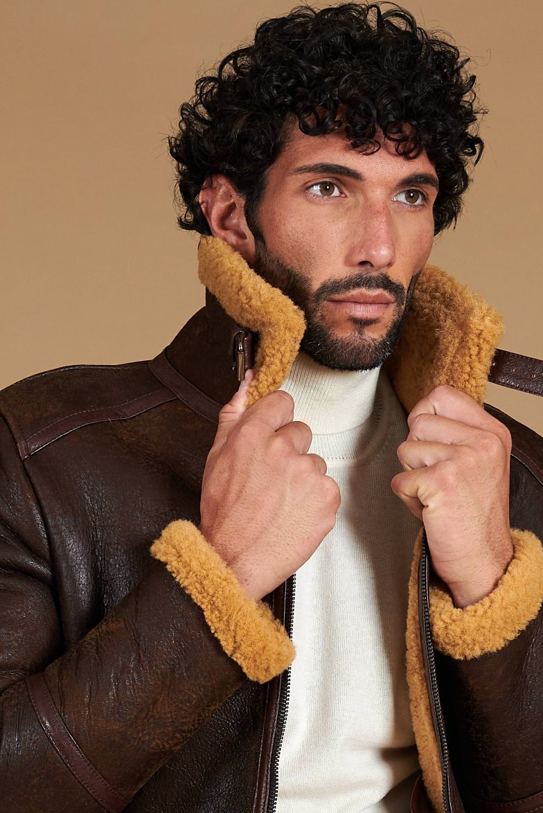 Men’s Brown Shearling Leather Jacket – Premium Aviator Winter Jacket