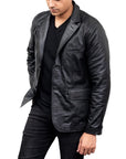 Men’s Black Leather Blazer Jacket – Slim Fit Smart Casual Formal Jacket