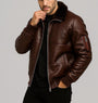 Men’s Brown Fur Collar Leather Bomber Jacket