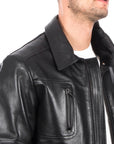 Men’s Black Fur Collar Leather Bomber Jacket