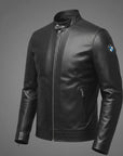 Men’s BMW Style Black Minimal Leather Jacket – Slim Fit Casual Biker Jacket