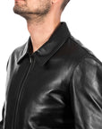 Men’s Classic Black Genuine Leather Jacket – Slim Fit Casual Biker Coat