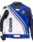 BMW Blue & White Motorbike Leather Jacket – Premium Racing Biker Jacket for Men