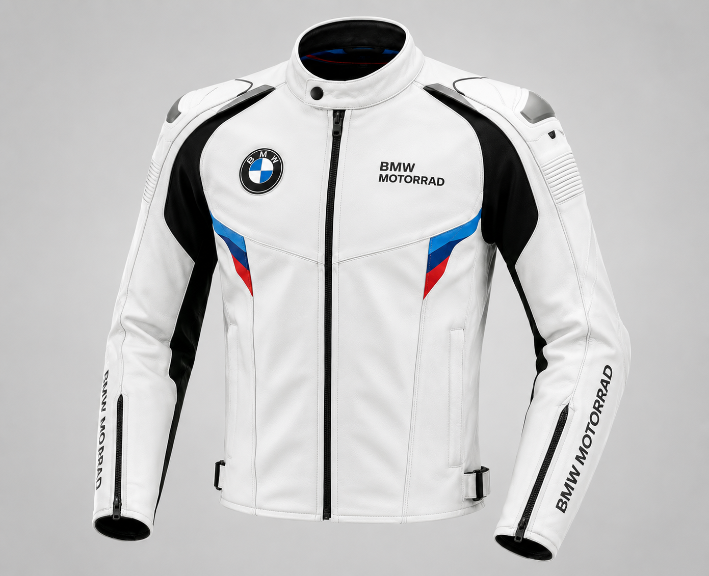 BMW Motorrad White Leather Motorcycle Jacket – Premium Racing Biker Jacket with Protective Armor | Sizes XXS–4XL