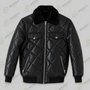 Men’s Black Quilted Leather Jacket with Fur Collar – Winter Bomber Jacket | XXS–4XL