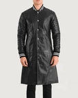 Men’s Long Black Leather Coat – Premium Streetwear Designer Jacket