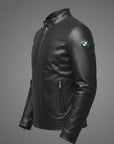Men’s BMW Style Black Minimal Leather Jacket – Slim Fit Casual Biker Jacket