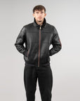 Men’s Black Leather Bomber Jacket – Premium Zip-Up Winter Biker Jacket
