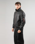 Men’s Black Leather Bomber Jacket – Premium Zip-Up Winter Biker Jacket