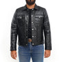 Men’s Black Leather Trucker Jacket – Classic Button-Up Casual Leather Jacket