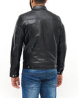 Men’s Black Leather Trucker Jacket – Classic Button-Up Casual Leather Jacket