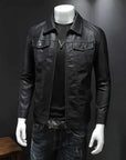 Men’s Black Leather Jacket – Slim Fit Casual Zip-Up Everyday Jacket